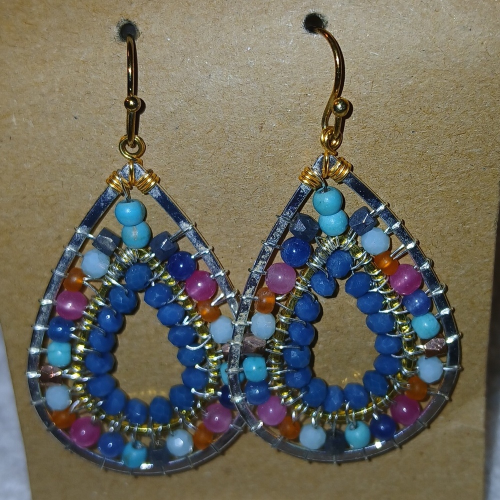 Blue Multi-Strand Statement Necklace, Earrings/Bundle - Picture 6 of 7